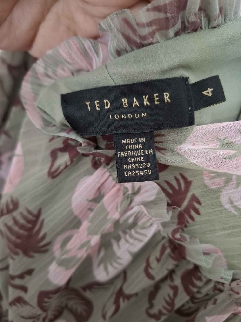 Ted Baker Olive and Pink Floral Tiered Mini Dress - Picture 7 of 11